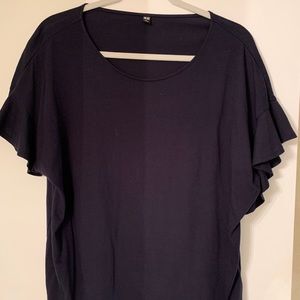 navy blouse with flowy sleeves